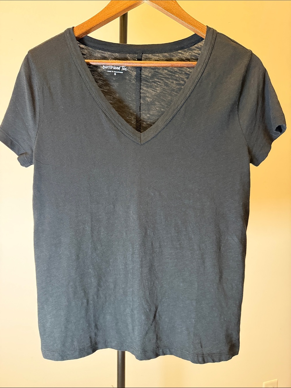 J. Crew Black V-Neck Short Sleeve Girlfriend Tee | Size Small